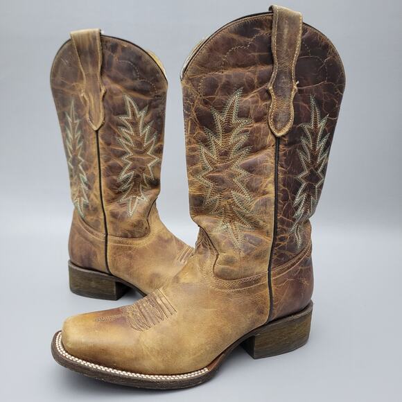 Corral Teen Youth 3 M Vintage Honey Brown Square Toe Leather Boot - Picture 1 of 10